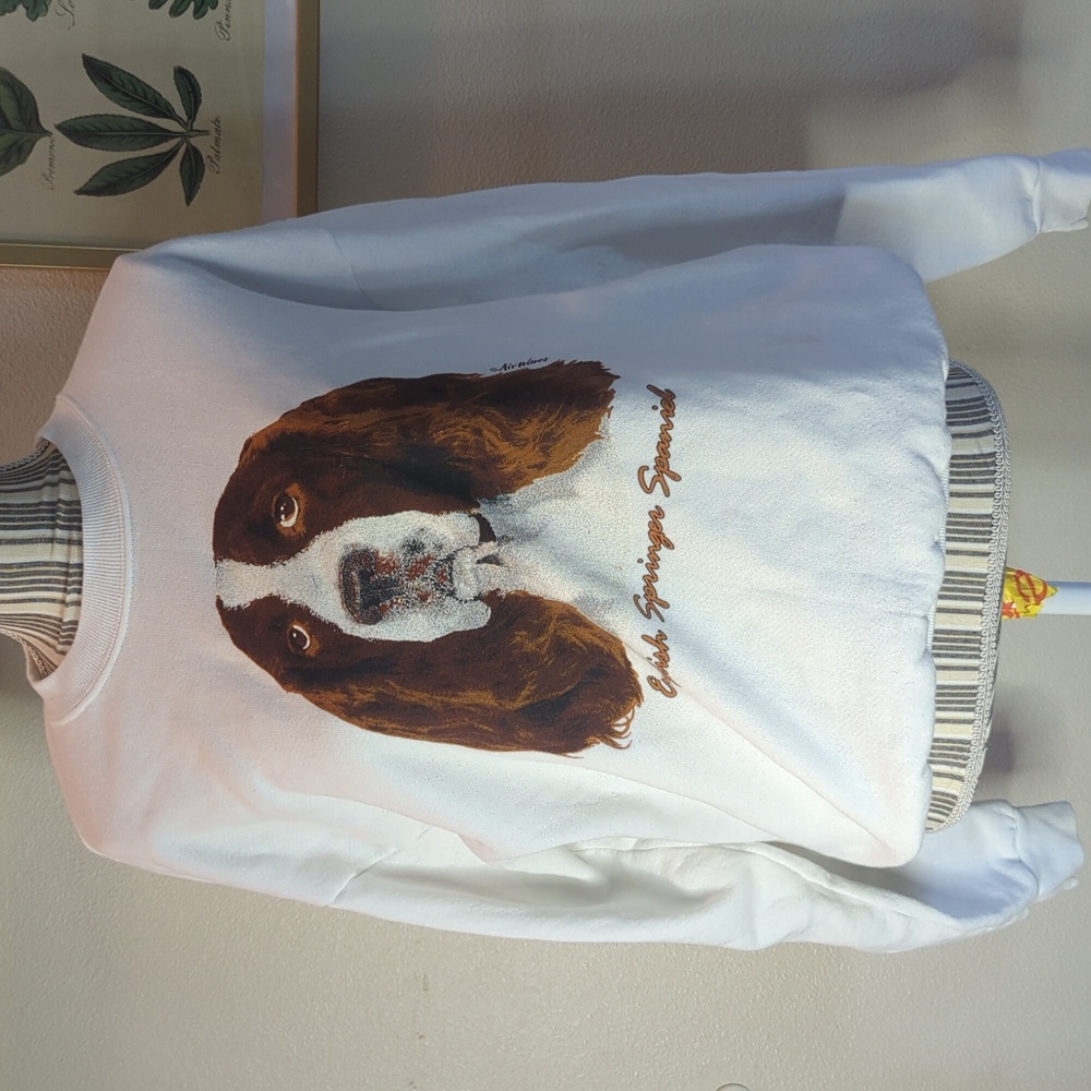 Vintage Springer Spaniel Crew Neck Sweatshirt Size Large White Lee